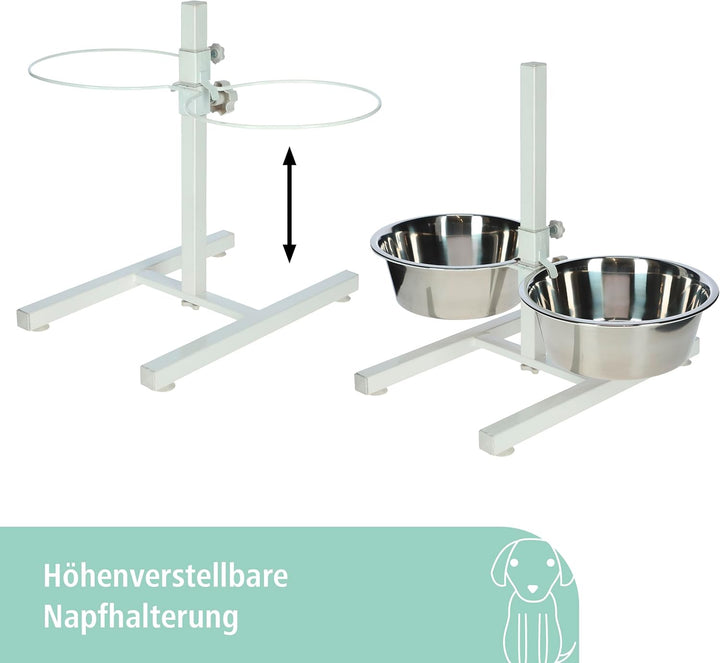 Kerbl Futterbar inklusive Edelstahlnäpfe, Stufenlos Verstellbarer Hunde Fressnapf, 2 x 1800 ml, Höhe