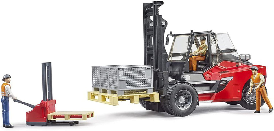 bruder 02513 - Linde HT160S Stapler mit Platte & 3 Gitterboxen - 1:16 Gabelstapler Fahrzeug Versand
