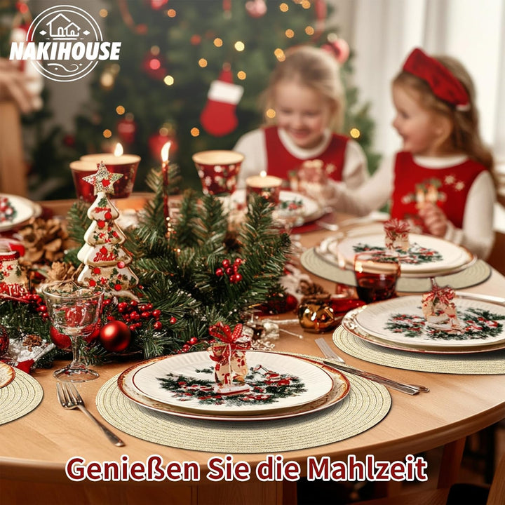 Platzsets Rund Gold Geflochten Tischsets 12er Set Hitzebeständigem Tisch Tischsets Waschbar für Küch