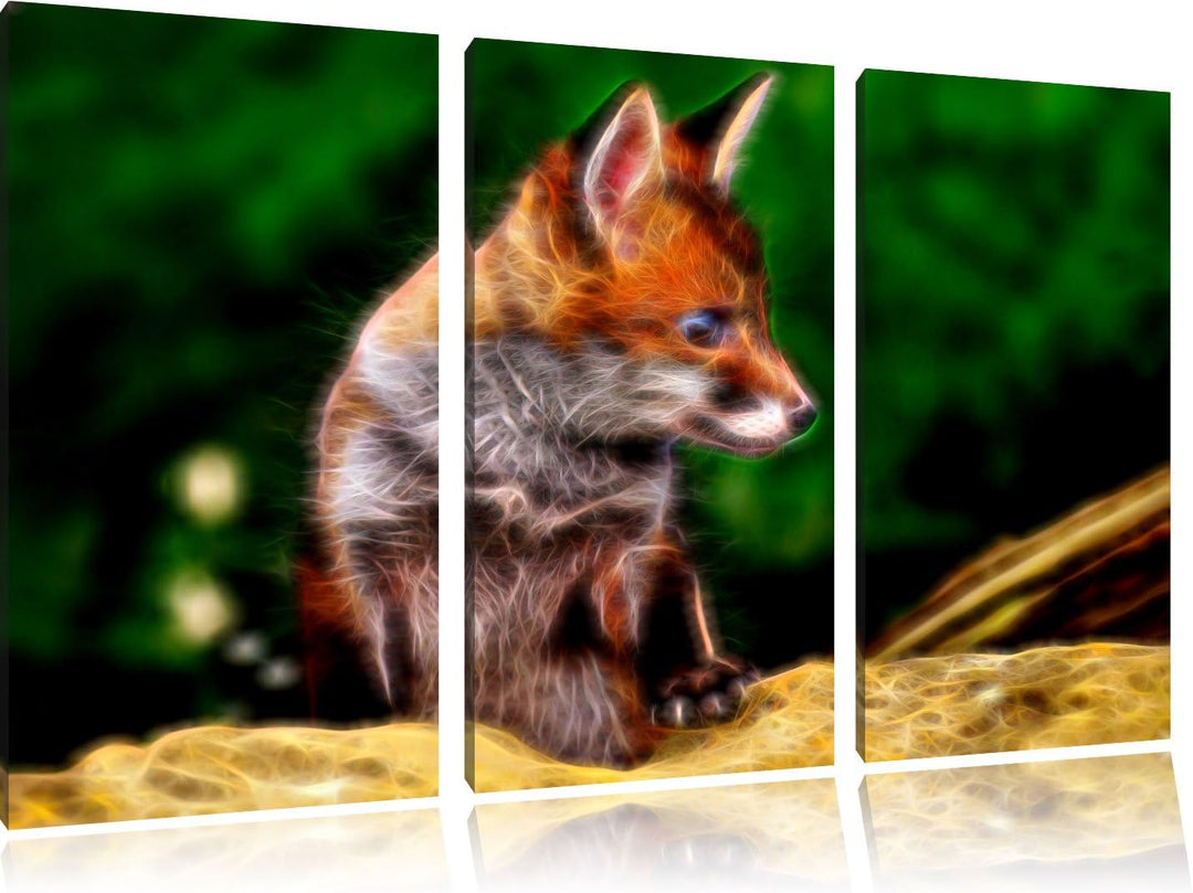 junger Fuchs NewArt 3-Teiler Leinwandbild 120x80 Bild auf Leinwand, XXL riesige Bilder fertig gerahm