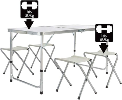 CASARIA® Klapptisch Wetterfest Höhenverstellbar Campingtisch mit Stühlen Gartentisch Falttisch 120x6