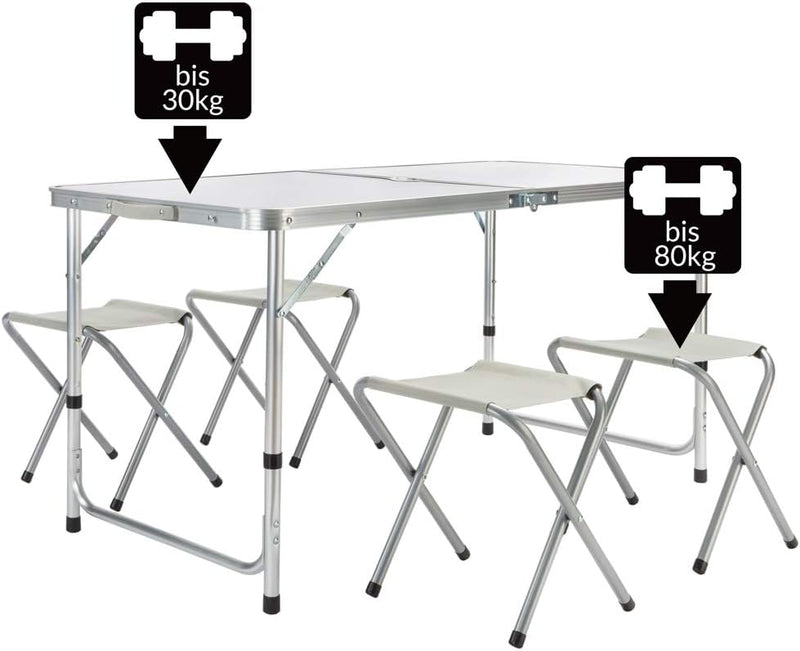 CASARIA® Klapptisch Wetterfest Höhenverstellbar Campingtisch mit Stühlen Gartentisch Falttisch 120x6