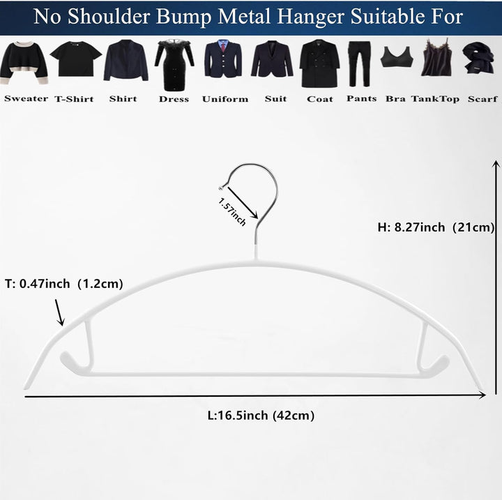 Kleiderbügel aus Metall, 20 Stück, weiss, 42 cm, Anti-Rutsch-Gummibeschichtung verhindert Schulterbe