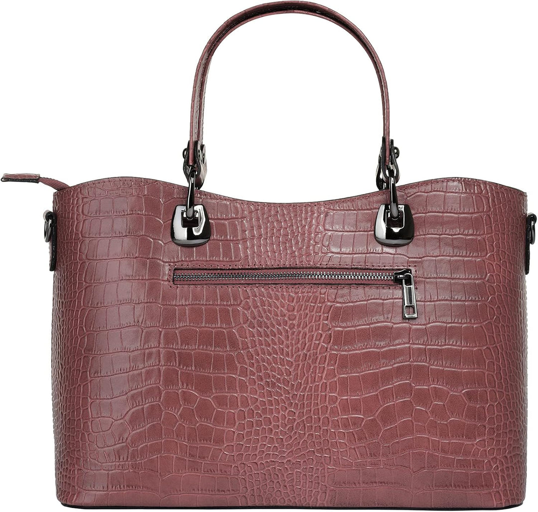 Handtasche Echt Leder Damen Made in Italy, Smartphonefach, Damenhandtasche im Kroko-Design, Umhänget