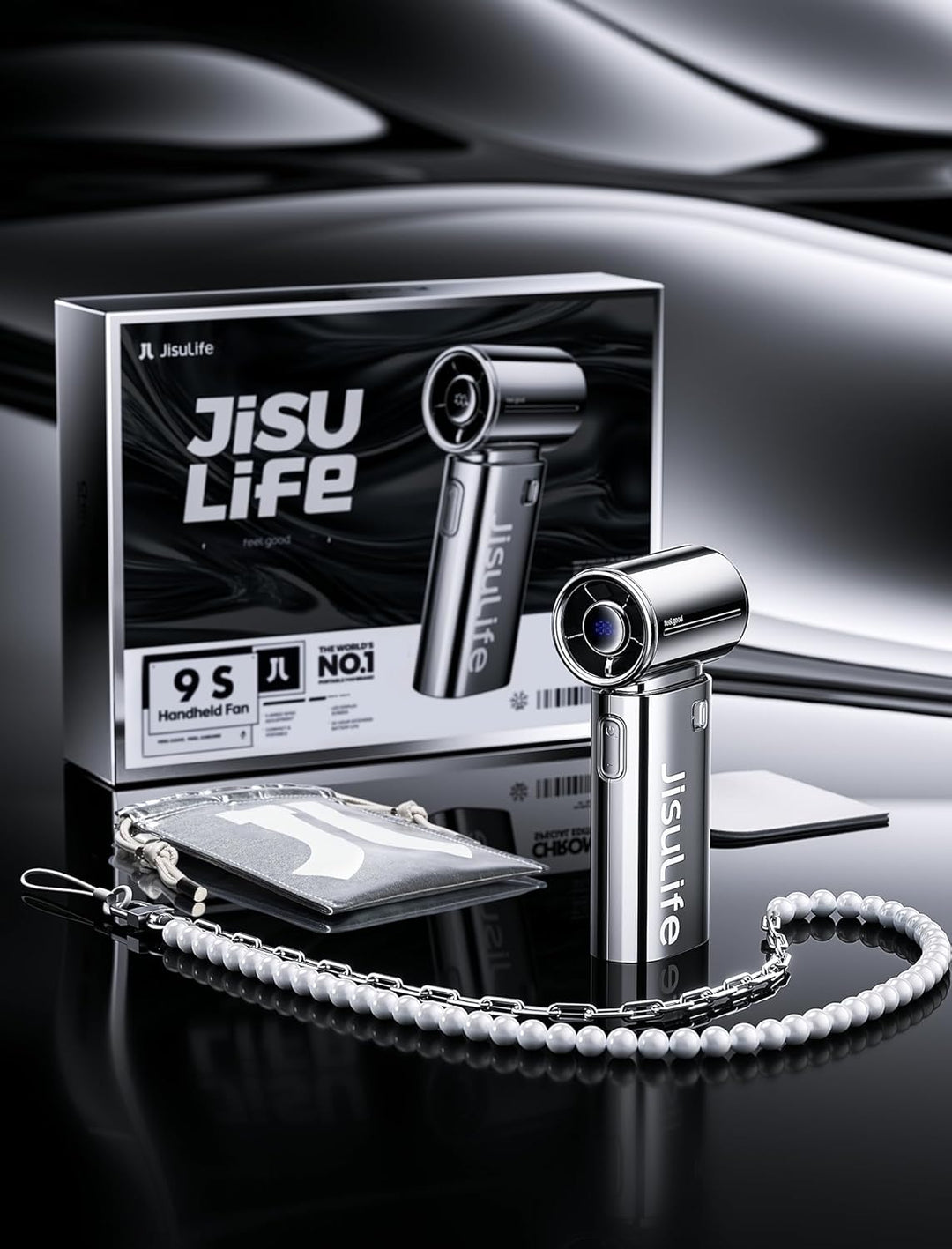 JISULIFE Tragbarer Handventilator, Turbo-Power [18 Stunden Maximale], 5-Gang-Wind, 5000 mAh wiederau