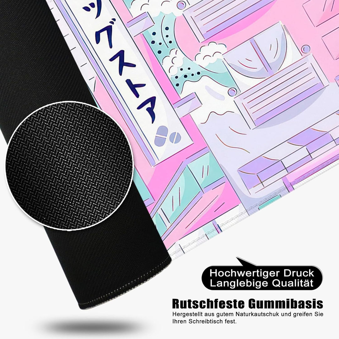Mauspad Rosa Schreibtischunterlage Japan 80x30cm Japanisch Mousepad XL Gross Mauspad Japanische, Com