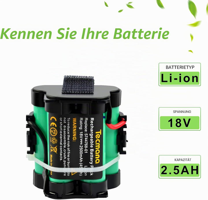 2X Tecmana 2.5Ah 18V Ersatzakku Kompatibel mit Gardena Mähroboter R38Li R40Li R45Li R50Li R70Li R75L