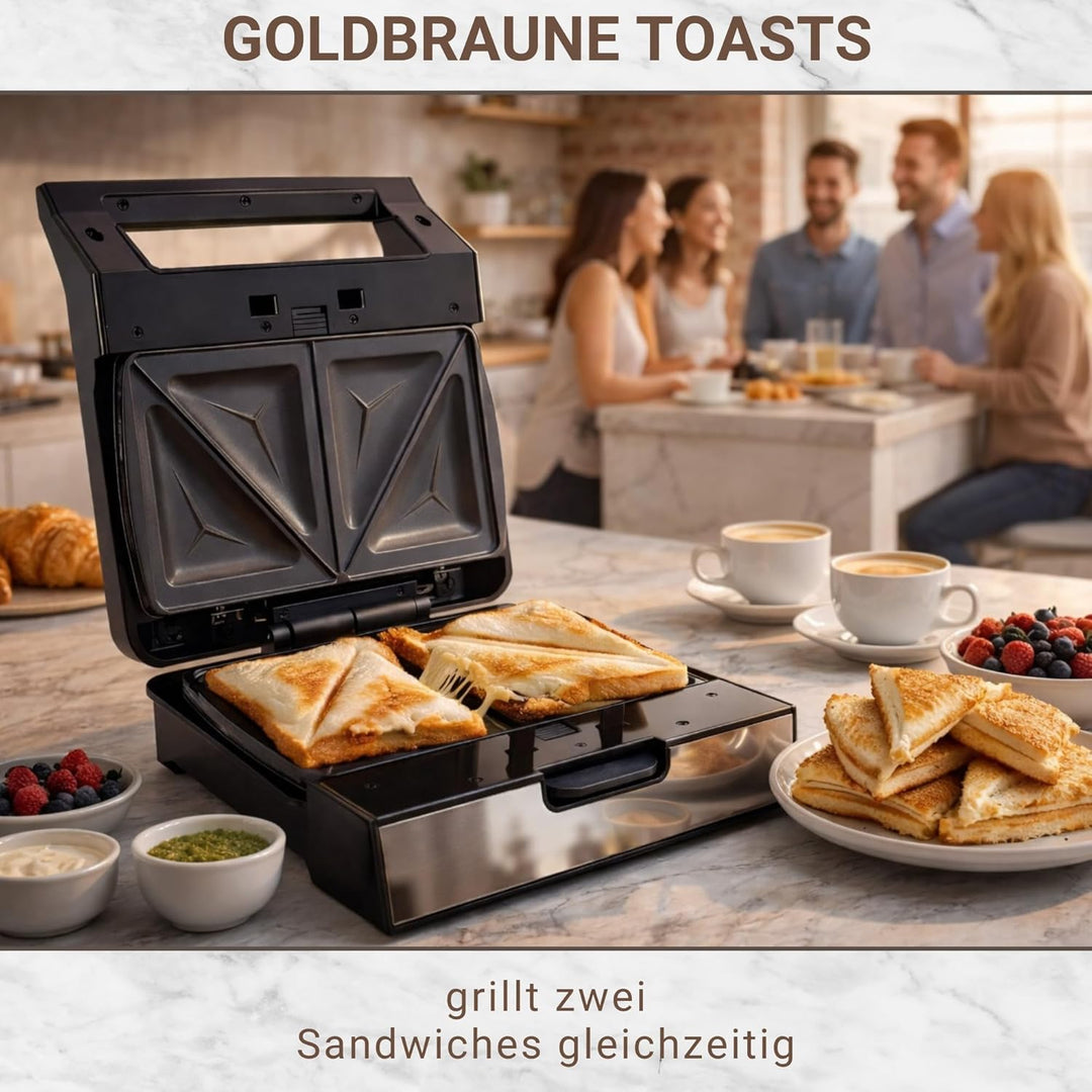 Syntrox Sandwich Maker mit Wechselplatten, Edelstahl, schnelles Aufheizen, Antihaftbeschichtet, vers