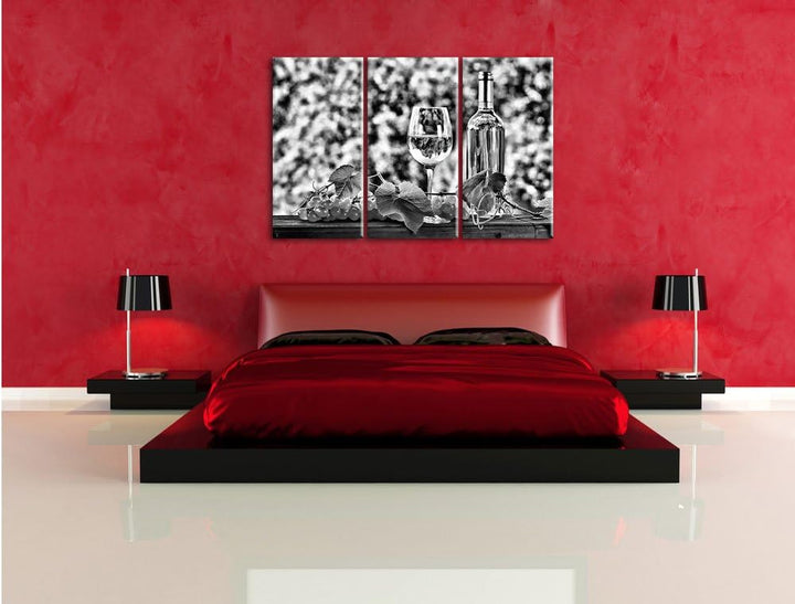 Pixxprint Wein und Weintrauben als Leinwandbild/Grösse: 3 Teilig (120x80) cm/Wandbild/Kunstdruck/fer