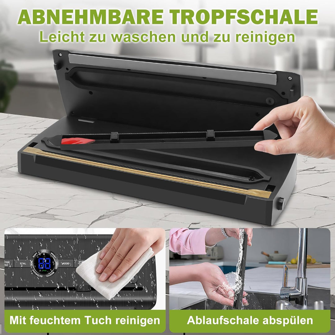 Vakuumiergerät, 7 in 1 Vakuumierer für Lebensmittel mit 50 Vakuumierbeutel, Trocken-/Feuchtmodus Fol