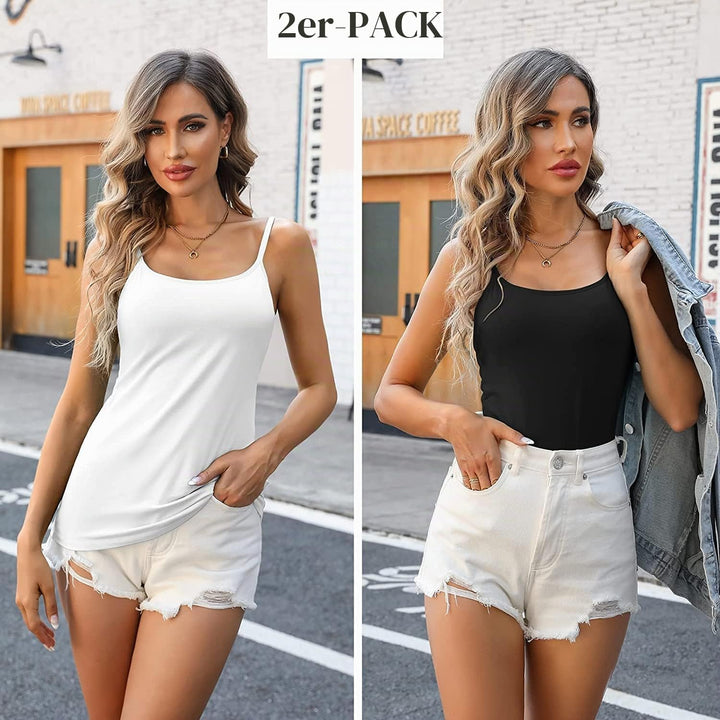 Attraco 2er Pack Damen Baumwolle Tank Top mit Regal BH Unterhemd Verstellbarer breiter Riemen Camiso