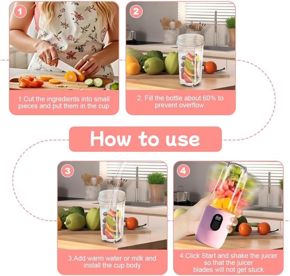 Tragbarer Mixer, 500ML Mixer Smoothie Maker to Go Mit 16-Blatt &Digitalanzeige, Portable Blender USB