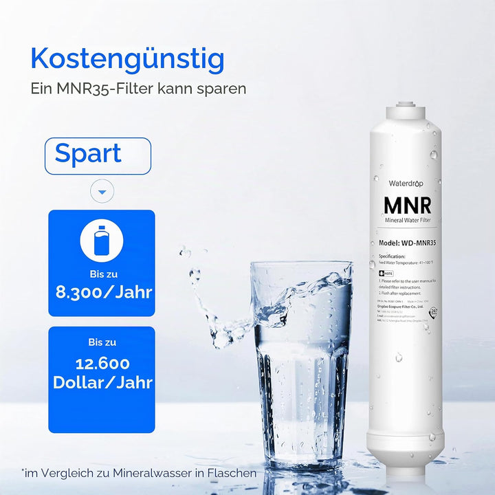 Waterdrop Remineralisation Inline-Wasserfilter, 1/4" Quick Connect Post Filter für Umkehrosmose-Filt