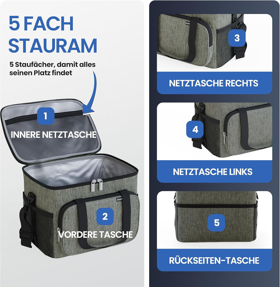 HELDENWERK Kühltasche Gross faltbar - Isolierte Kühlbox Thermotasche auslaufsicher &amp; wasserdicht - P