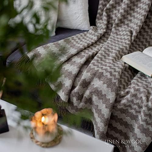 Linen &amp; Cotton Decke Wolldecke Wohndecke Kuscheldecke Melody Gewellt - 100% Reine Neuseeland Wolle,