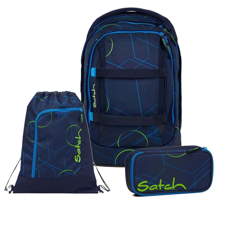 Satch Pack Schulrucksack Set 3tlg. inkl. Schlamperbox und Sportbeutel (Blue Tech), Blue Tech