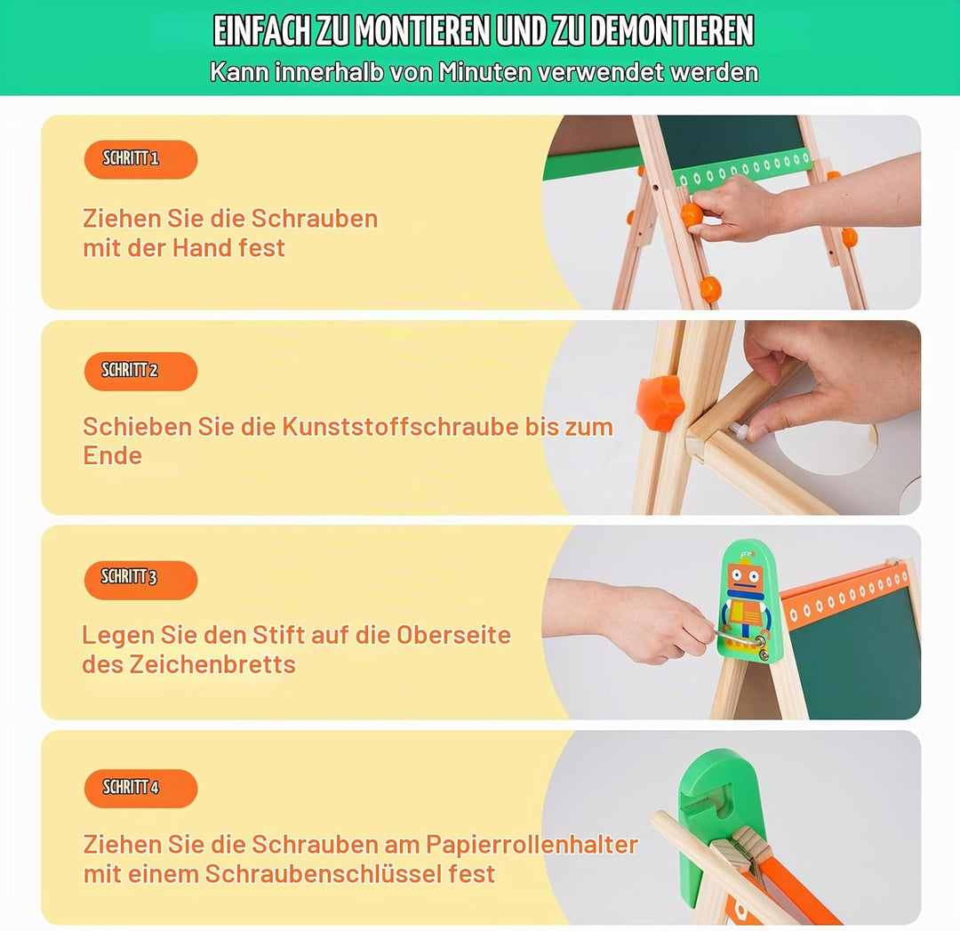 Kinder Tafel Staffelei aus Holz mit Papierrolle Kinder Holz Spielbrett Höhe Einstellbar Schöne Bogen