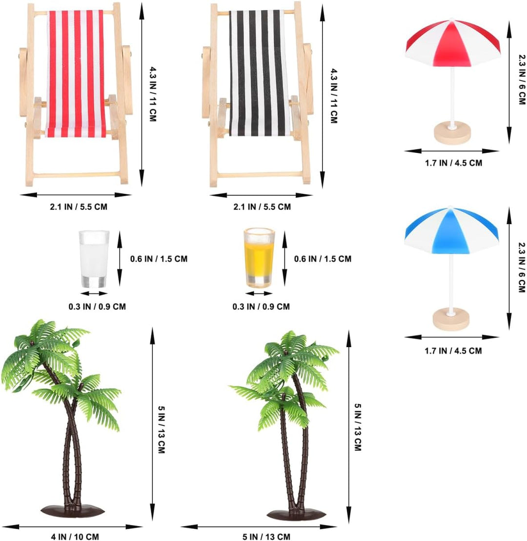 Hemobllo 9 Stück Miniatur Strand Deko Set, Mini Liegestuhl Palme Sonnenschirm Zubehör für DIY Sommer