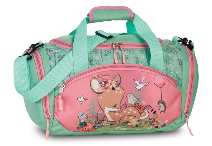 Sporttasche mit süssem Hirsch Motiv für Jungen und Mädchen Türkis/Rosa, Türkis/Rosa