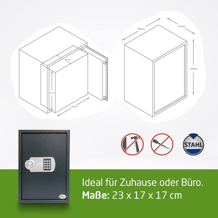 Amig - Tresor mit Öffnung mit Tastatur | mit Notsicherheitsschlüssel und Knauf | Anti-Stoss- und Ant