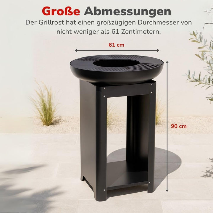 alpina 3-in-1 Feuerstelle und Grillplatte - Gartenkamin 61 x 90 cm - mit Teppanyaki-Grillplatte - Pl