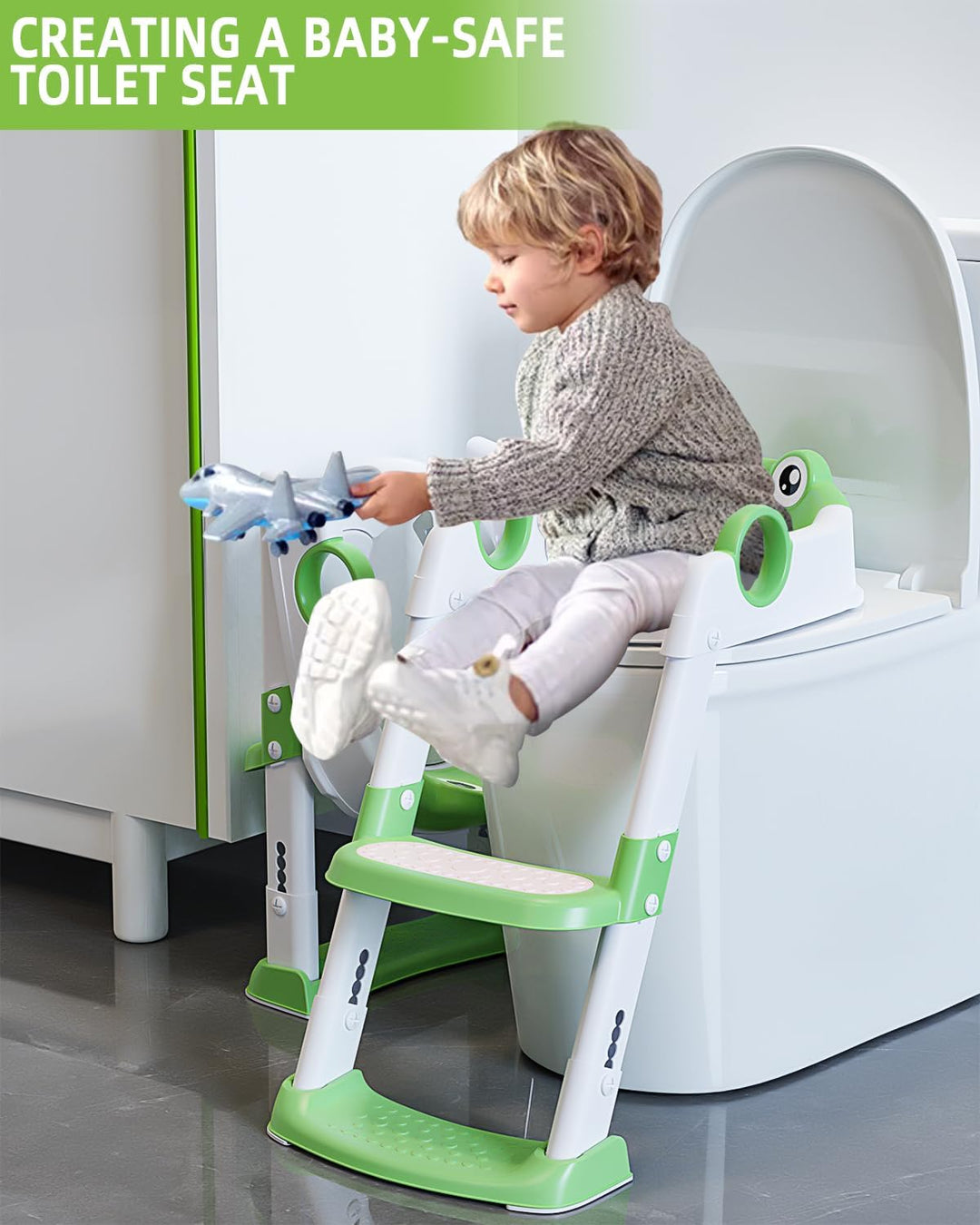 Toilettensitz Kinder mit Treppe, WC Sitz Kinder für Jungen und Mädchen, Höhenverstellbar und Klappba