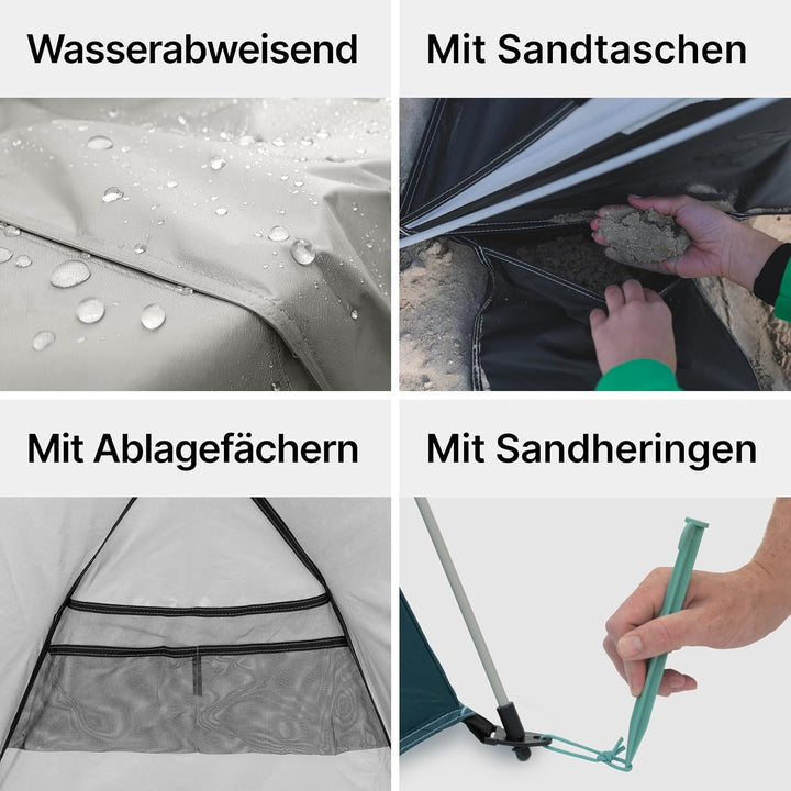 qeedo Quick Bay Strandmuschel für 2 Personen mit UV-Schutz 80+ und 360° Panorama View - leichtes Str