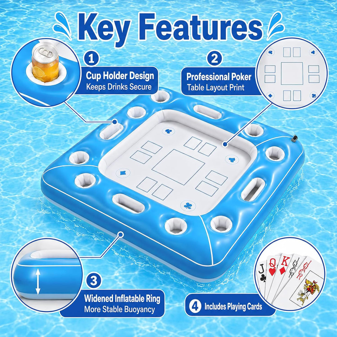 Schwimmender Spieltisch, Schwimmender Kartentisch für Pool, Aufblasbarer Kartentisch Wasser, Aufblas