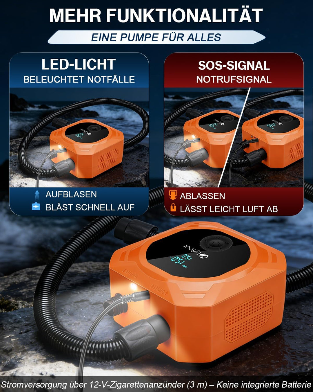 Elektrische SUP Pumpe (optional mit Akku / 12V KFZ-Anschluss) - Lytool 50 PSI Hochdruck Kombi-Luftpu