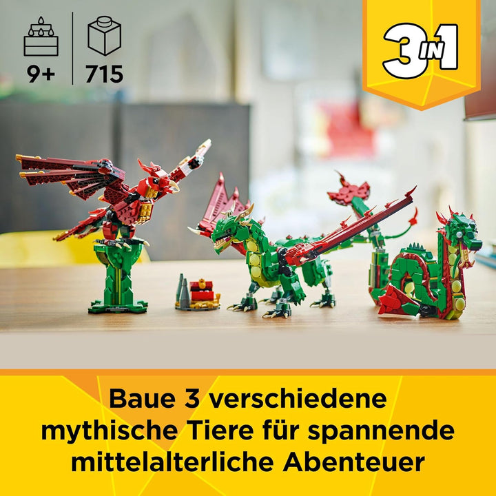 LEGO Creator 3in1 Grüner Drache - Spielzeug - Umbaubar in Spielzeug Seeschlange oder Phönix Figur -