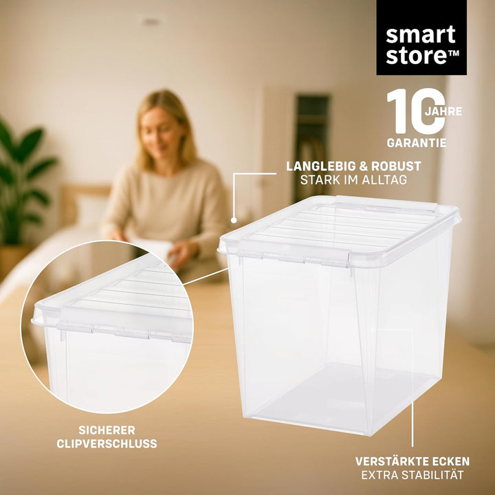 SmartStore Aufbewahrungsbox mit Deckel gross 25 L – 6 transparente und stapelbare Plastik Boxen mit