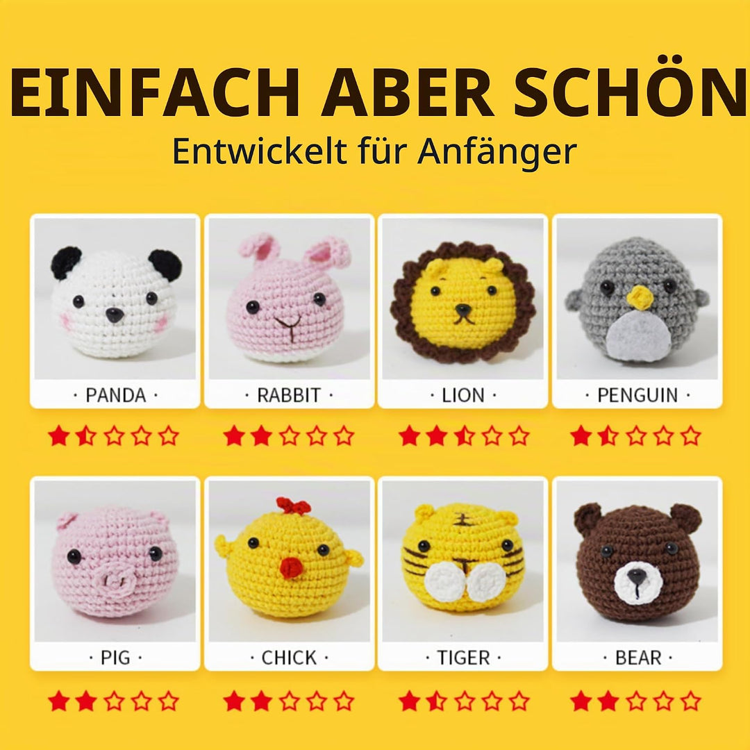 GCFTIFF Häkelset für Anfänger, Häkeln Sie Ihre eigenen 8 PCS Tiere, Häkelset für Anfänger mit Schrit
