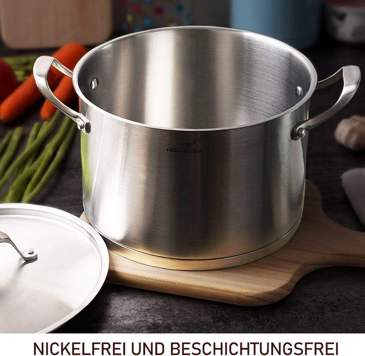 HOMICHEF Schwerer ökologischer Suppentopf aus nickelfreiem Edelstahl mit Deckel (24 cm, 7,5 Liter) –