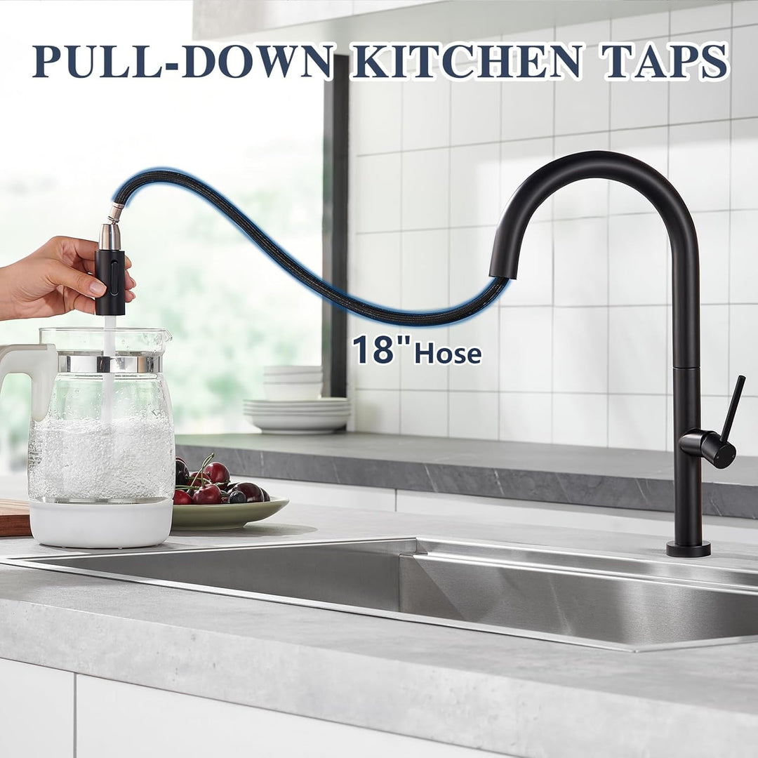 Niederdruck Armatur Küche Schwarz, Wasserhahn Küche 2 Strahlarten,360° Drehbar Niederdruck Küchenarm