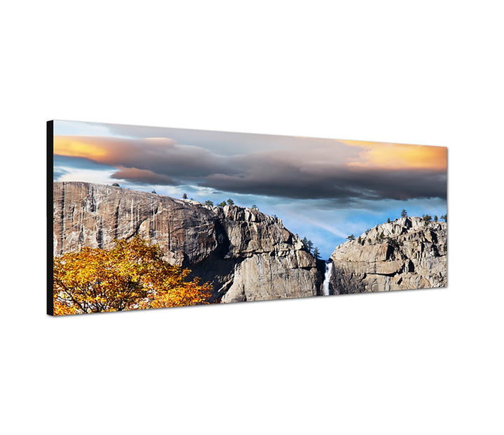 Augenblicke Wandbilder Leinwandbild als Panorama in 150x50cm Yosemite Landschaft Felsen Wasserfall H