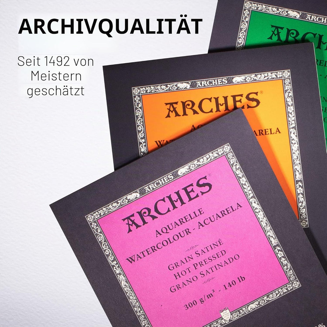 Arches 1795097 Aquarellpapier im Block (23 x 31 cm Kopfgeleimt 300g/m² Satiniert) 12 Blatt naturweis