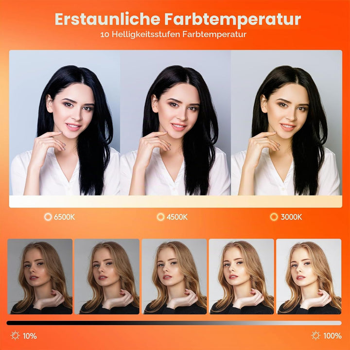 GWO 45,7 cm LED-Ringlicht mit Stativständer, 6000 K, dimmbar, Make-up-Selfie-Licht mit Touch-Panel-T