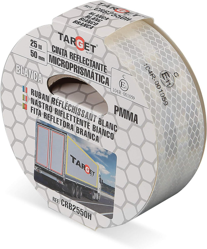 Homologiertes reflektierendes Band - TARGET - Weiss 25 m x 50 mm – Für lastwagen - Regel EC 104 - Se