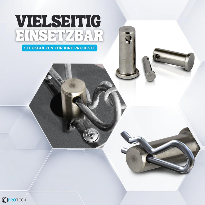 PROTECH 10 Stück Steckbolzen 12x55mm Edelstahl V4A rostfreier A4 Bolzen Splintbolzen Stecksplint Sic