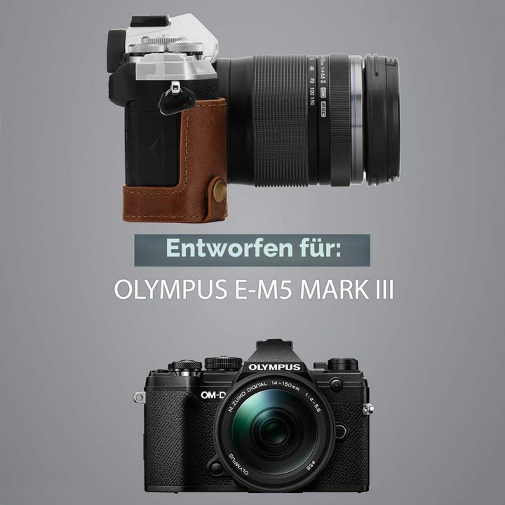MegaGear MG1865 Ever Ready Kameratasche für Olympus OM-D E-M5 Mark III, Echtleder, Braun, Braun