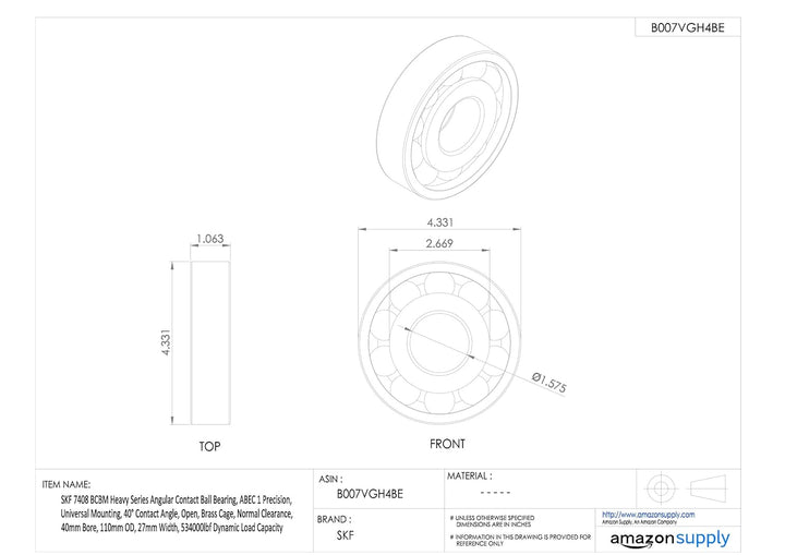 SKF 7408 BCBM Radial-Kugellager, eckig, Stahl