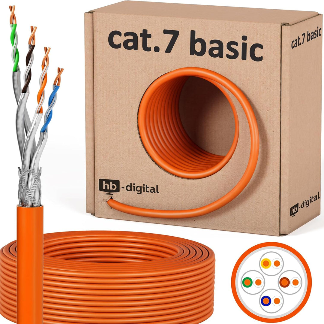 HB-DIGITAL 50m cat 7 Netzwerkkabel LAN Verlegekabel Cable - Übertragungsgeschwindigkeit bis zu 10 Gb