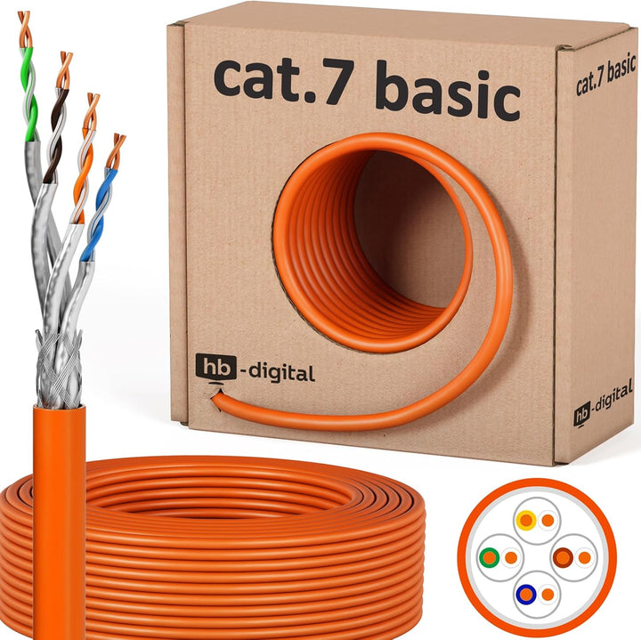 HB-DIGITAL 50m cat 7 Netzwerkkabel LAN Verlegekabel Cable - Übertragungsgeschwindigkeit bis zu 10 Gb