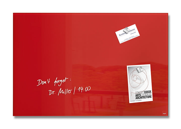 SIGEL GL122 Premium Glas-Magnettafel 60 x 40 cm rot hochglänzend, TÜV geprüft, einfache Montage, Art