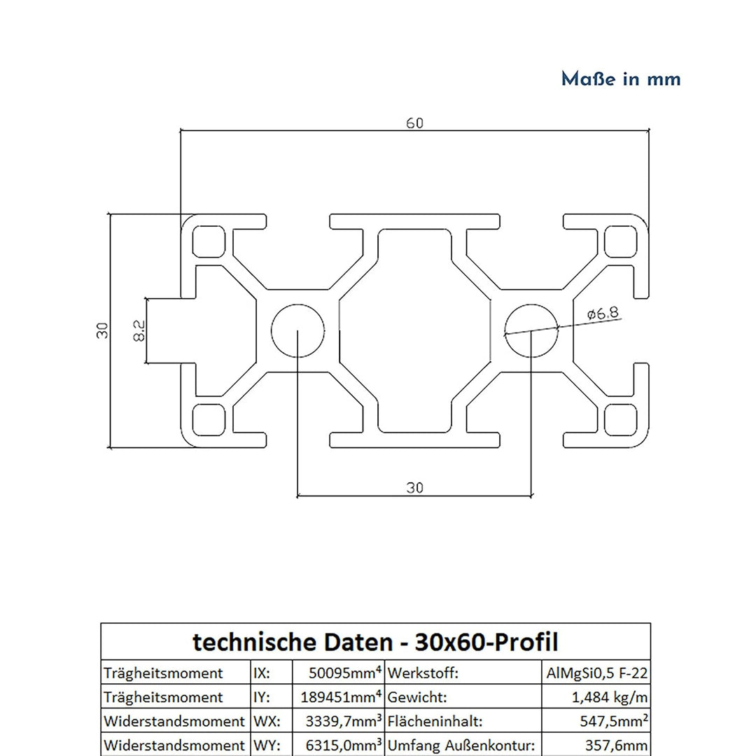 Alu Profil 30x60mm System-, Montage-, Konstruktionsprofil Nut 8