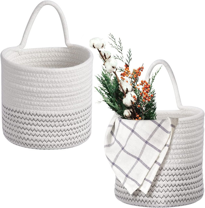 Hivexagon 2er Pack Hanging Woven Rope Aufbewahrungskörbe mit Griff - Wandkörbe 6 x 5,5 Zoll runde Be