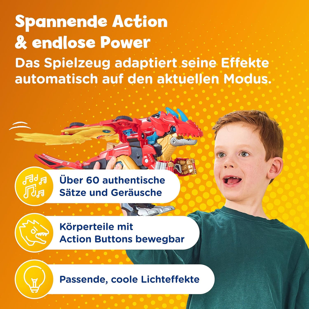 Vtech Switch and Go Dinos - Combo Mega Drache – 2-in-1 Dino-Rennwagen-Transformer mit über 60 Sound-