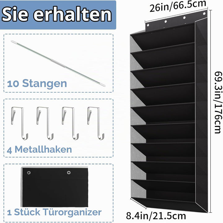 Hängender Schuh-Organizer für die Tür, 10 Ebenen – Verbreitertes Schuhregal Tür hängend mit Stützsta