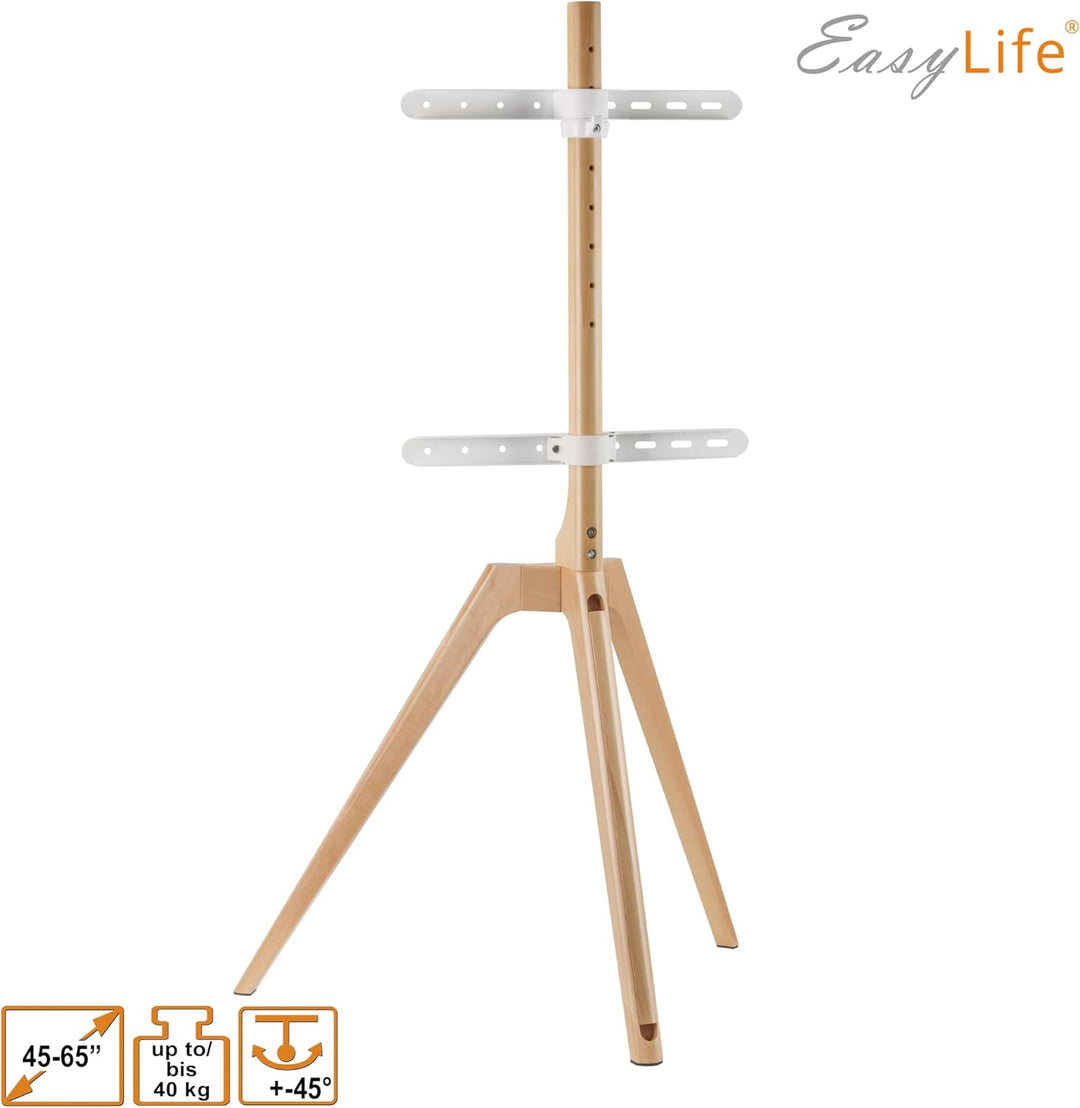 EasyLife - TV Stativ Holz Staffelei Tripod - Studio TV Stand bis 65'' Zoll & 40 kg Fernseher/Monitor