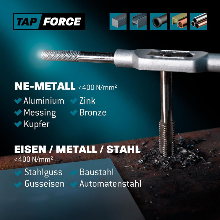 Gewindeschneider Set Metrisch, M3 - M12, 15tlg. HSS-G/Windeisen/Amboss Tap Force/Gewindeschneidsatz,
